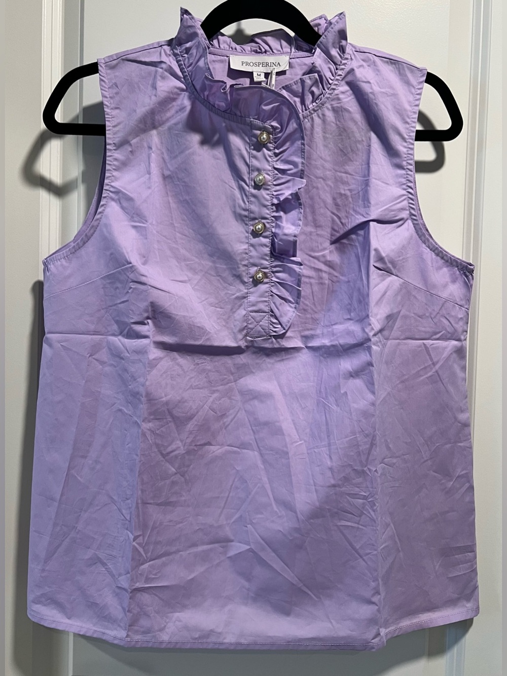 Prosperina Women’s Tennyson Ruffle Neck Sleeveless Top in Lilac Size M NWT